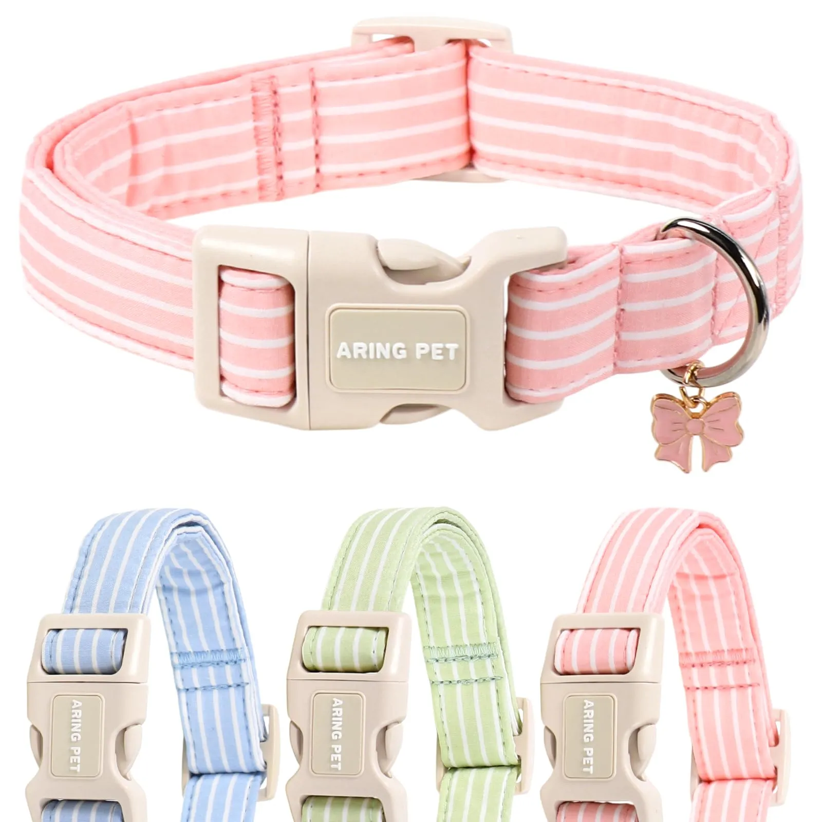 Aring Pet - Collare a righe per cani, adorabile collare rosso primaverile estivo con ciondolo ad arco per cuccioli, taglia piccola, media e grande, per cani femmine e femminucce - M