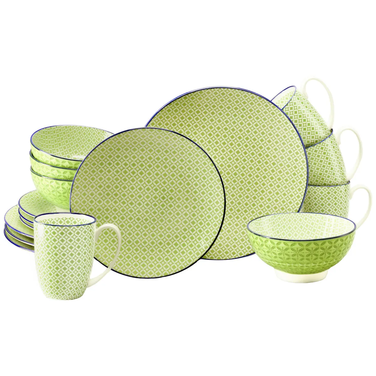 creaTable Mediterraneo - Servizio combinato da 16 pezzi; verde
