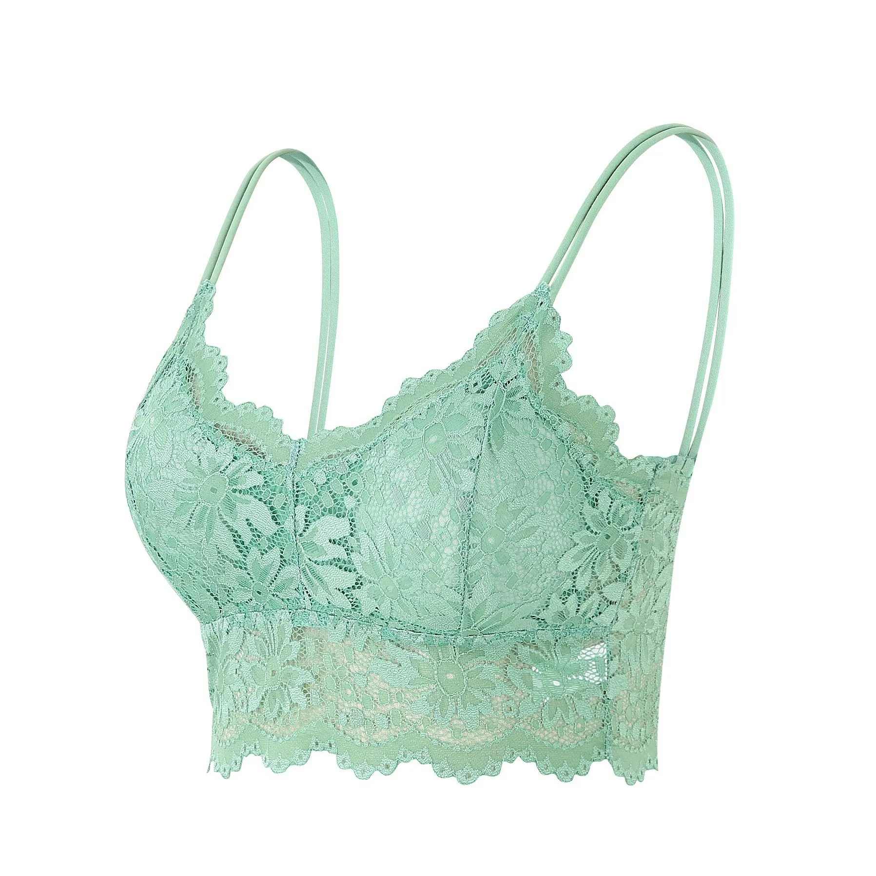 Maiclaice Reggiseno Donna con Ricamo Sexy Senza Ferretto con Imbottitura Reggiseno Bralette, verde, L