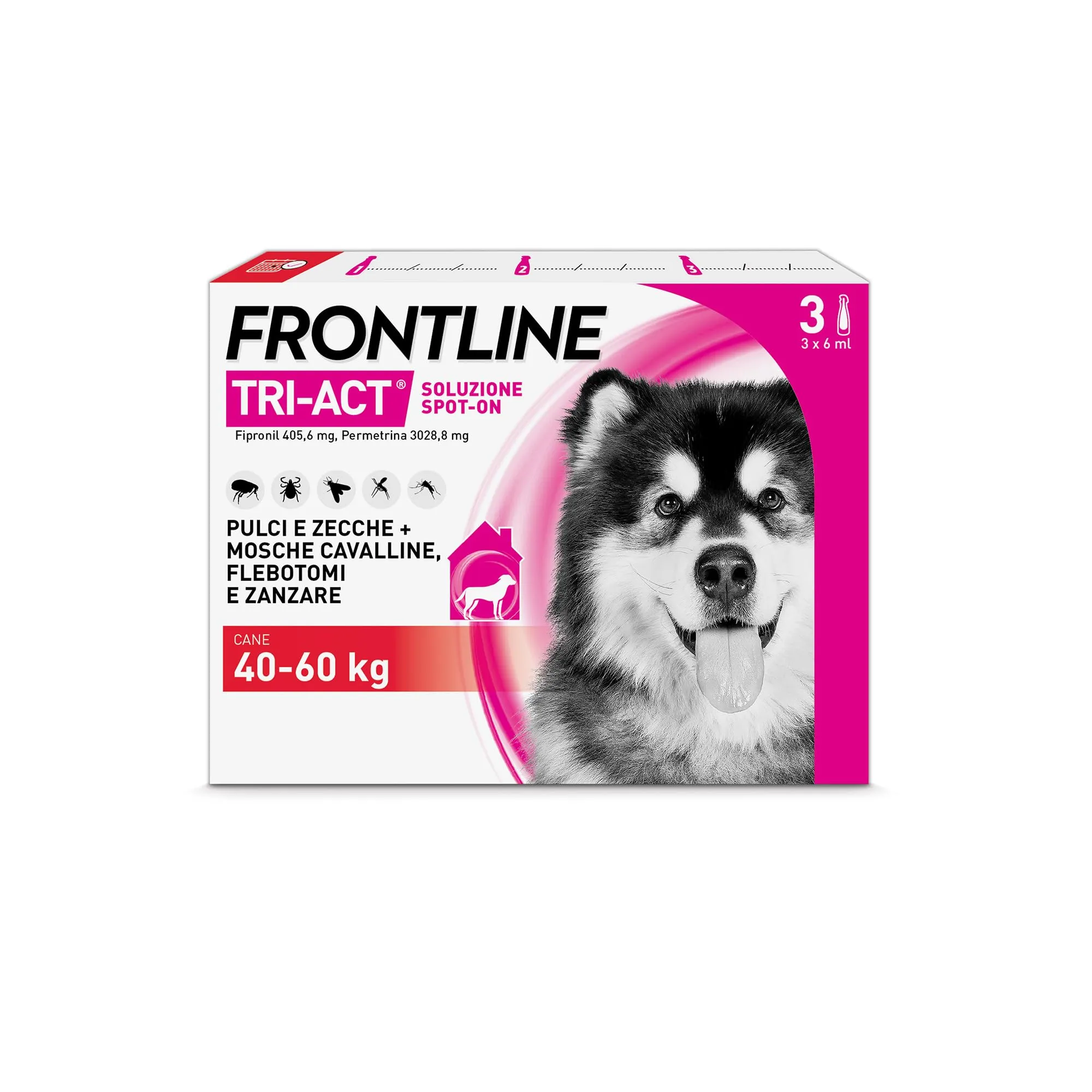 FRONTLINE Triact Antiparassitario per Cani XL (40-60Kg), 3 Pipette, Protegge da Pulci, Zecche, Zanzare, Pappataci e Leishmaniosi, Trattamento di Lunga Durata