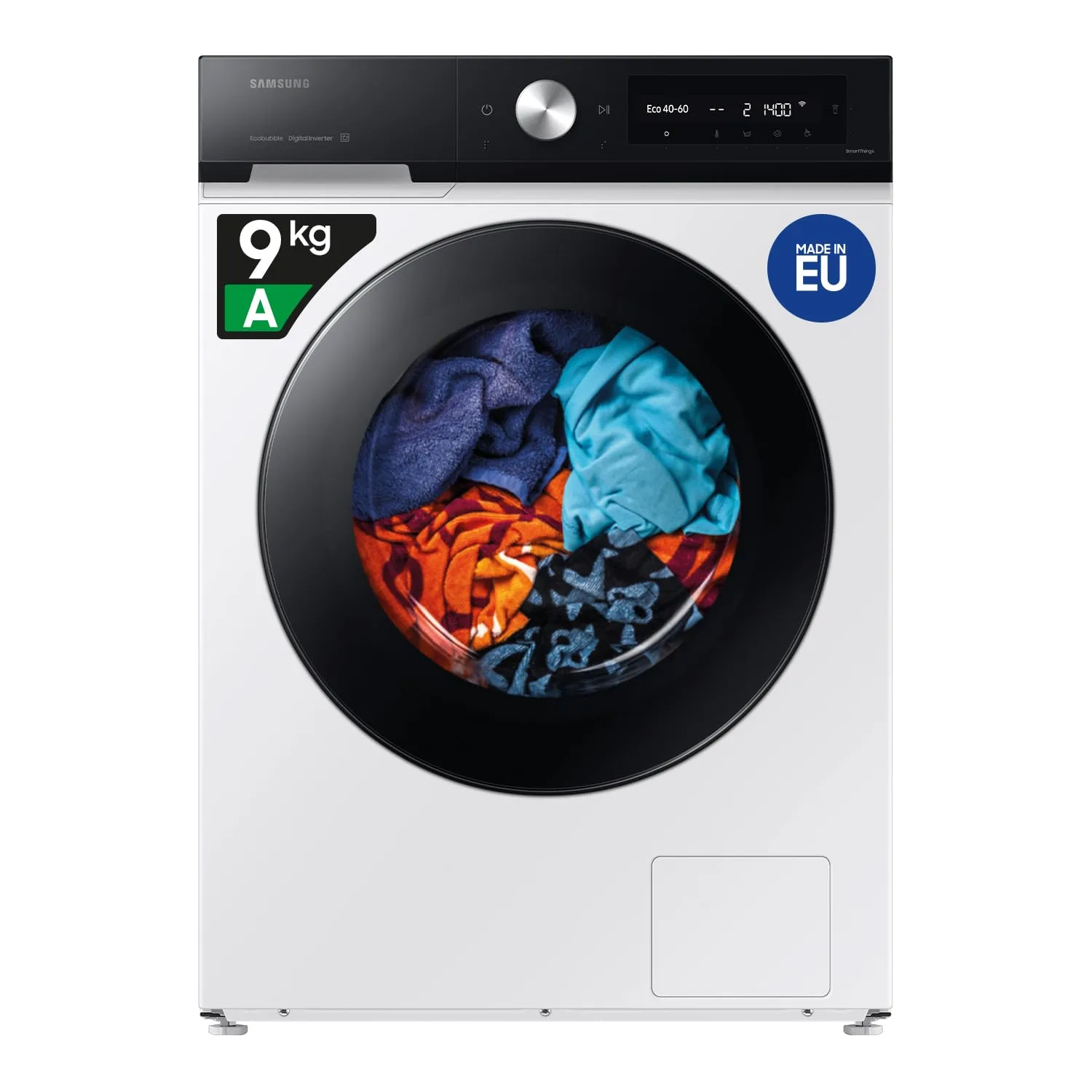 Samsung Lavatrice BESPOKE AI WW90DB7U94GE/U3 Libera installazione, 9 Kg, Wifi, Ecodosatore, Super Speed, AI Wash, Corpo: Bianco, Oblò: Nero, 60l x 85h x 60p cm