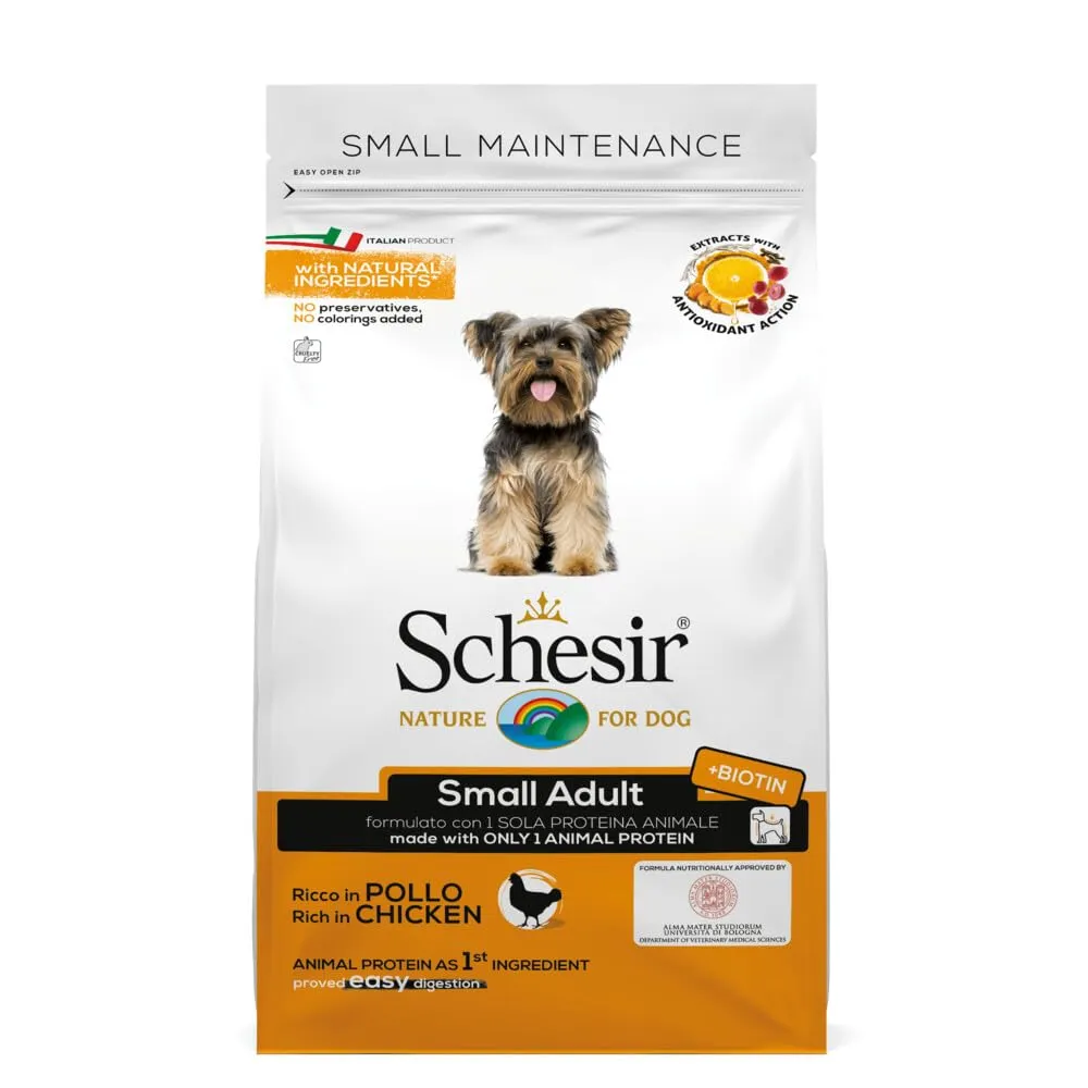 Schesir, Small Adult, Cibo Secco per Cani di Piccola Taglia, Completo e Bilanciato, Ricco in Pollo, con Vitamine Aggiunte, Cruelty-Free, 2Kg