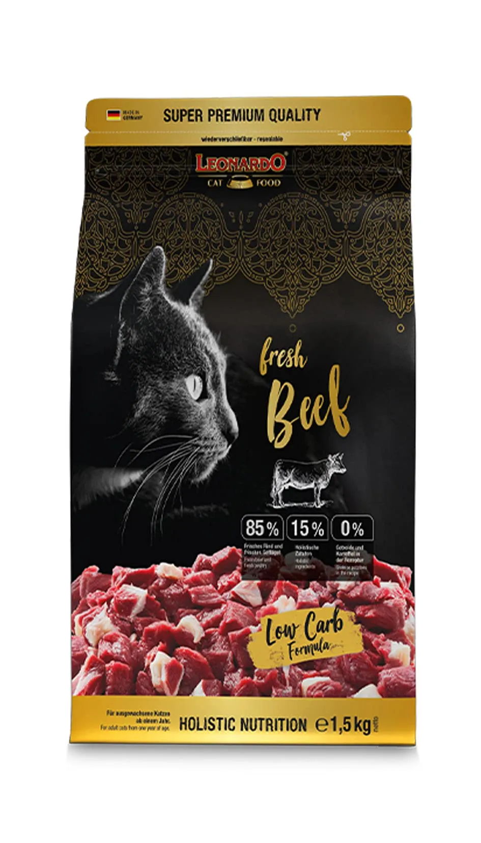LEONARDO Fresh Beef & Poultry [1,5 kg] cibo per gatti | cibo secco con 85% carne fresca per gatti | Alimento completo per gatti adulti di tutte le razze a partire da 1 anno