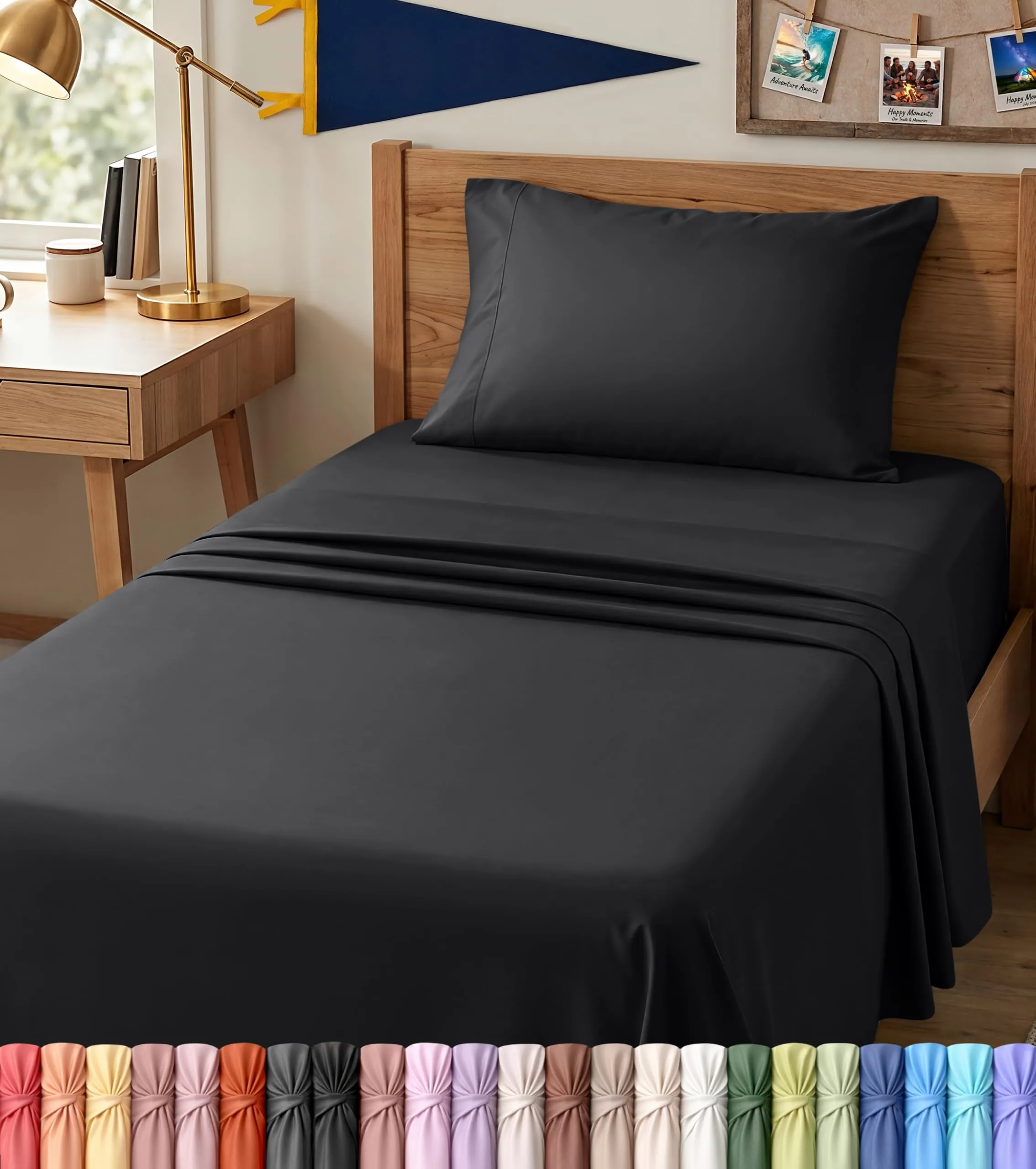 Utopia Bedding Lenzuola per letto singolo XL, 3 pezzi, in microfibra spazzolata, resistenti al restringimento e allo sbiadimento, facili da pulire (misura matrimoniale XL, nero)
