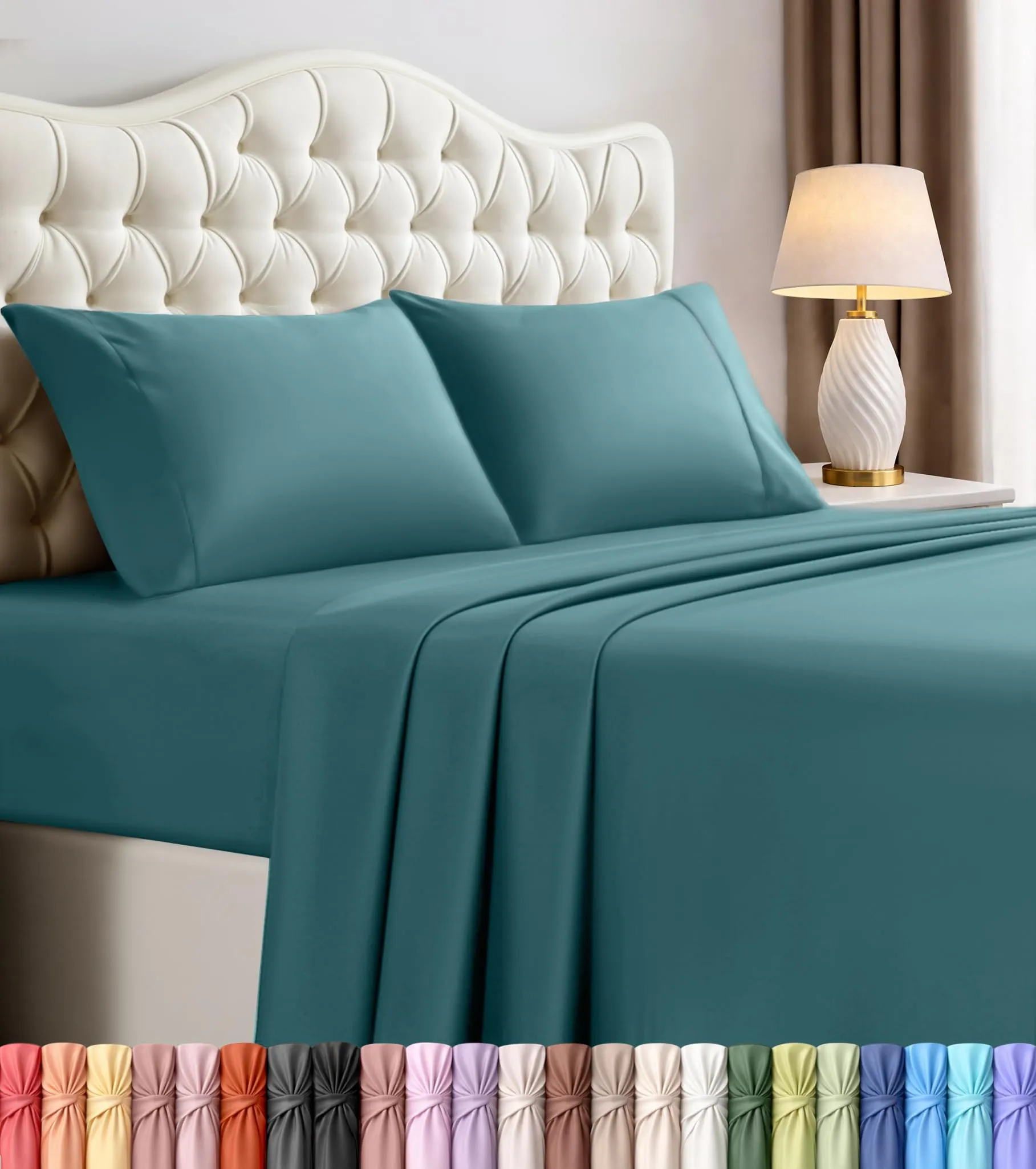 Utopia Bedding Set di lenzuola per letto matrimoniale, 4 pezzi, in microfibra spazzolata, resistente al restringimento e allo sbiadimento, facile da pulire (completo, blu denim)