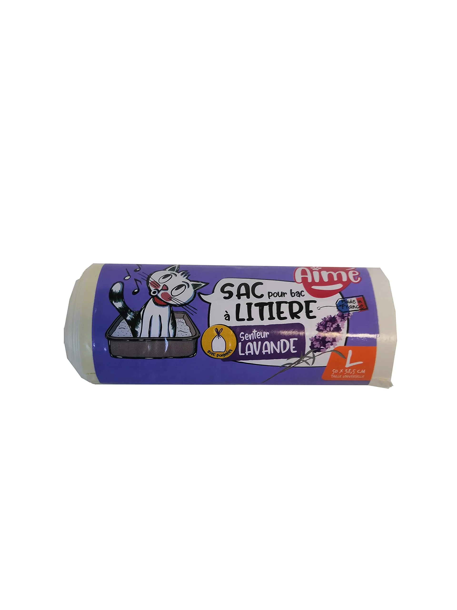 Aimé - Sacchetti lettiera gatto - Confezione da 8 sacchetti formato universale 55x38.5 cm - Sacchi per lettiera per gatti con manici richiudibili - Sacchetti per lettiera al profumo di lavanda